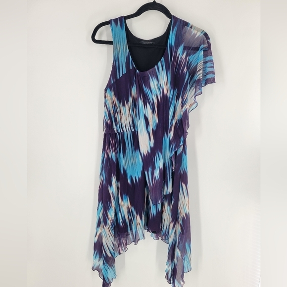 BCBGMaxzaria Dress Size M One Shoulder Hi Low Blue Purple - Picture 2 of 6